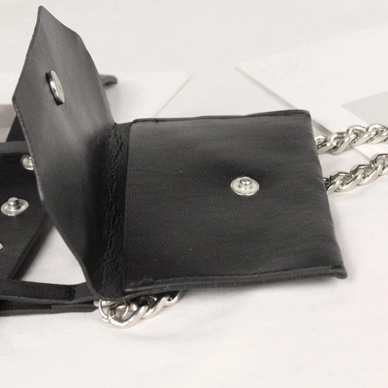 Women Waist Belt Bag with Metallic Chain Casual PU Leather Phone Purse