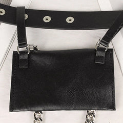 Women Waist Belt Bag with Metallic Chain Casual PU Leather Phone Purse