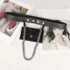 Women Waist Belt Bag with Metallic Chain Casual PU Leather Phone Purse