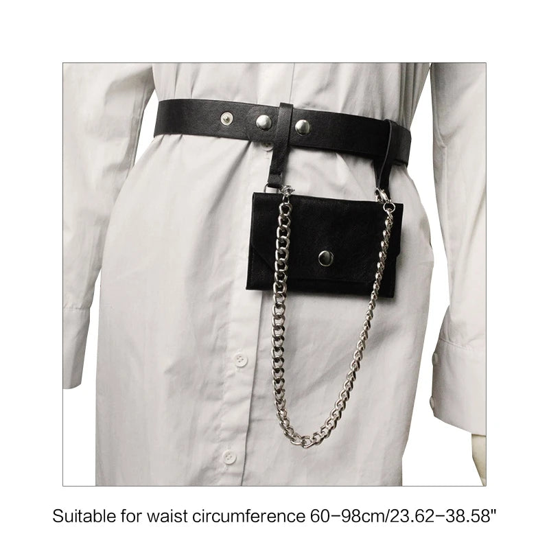 Women Waist Belt Bag with Metallic Chain Casual PU Leather Phone Purse