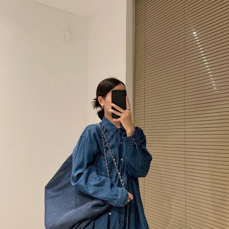 Women Denim Casual Tote Bag High-Capacity Zipper Shoulder Handbag