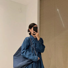 Women Denim Casual Tote Bag High-Capacity Zipper Shoulder Handbag