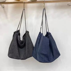 Women Denim Casual Tote Bag High-Capacity Zipper Shoulder Handbag