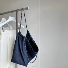 Women Denim Casual Tote Bag High-Capacity Zipper Shoulder Handbag