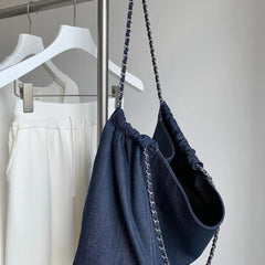 Women Denim Casual Tote Bag High-Capacity Zipper Shoulder Handbag