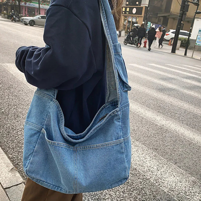 Denim Handbag Shoulder Bags Streetwear Evening Shopper Books
