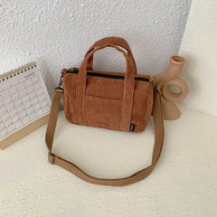 Retro Corduroy Tote Bag Women Crossbody Shoulder Shopper Travel Phone Pouch