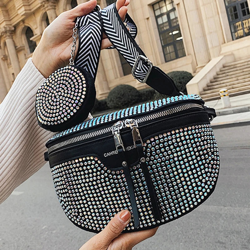 Women Diamond Crossbody Bag Fanny Rhinestone Waist Bags