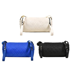 Women Diamond Lattice Leather Cylinder Pillow Bag Crossbody Handbag