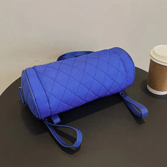 Women Diamond Lattice Leather Cylinder Pillow Bag Crossbody Handbag