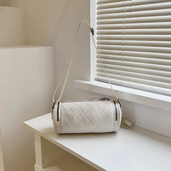 Women Diamond Lattice Leather Cylinder Pillow Bag Crossbody Handbag
