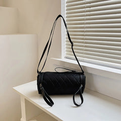 Women Diamond Lattice Leather Cylinder Pillow Bag Crossbody Handbag