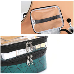 Double Layer Cosmetic Bag PU Makeup Organizer Waterproof Toiletry Storage