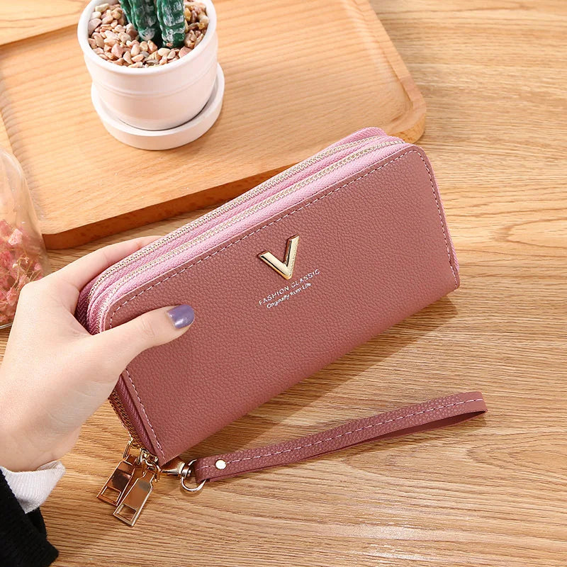 Women Double Zipper Hand Wallet Large Capacity Double Purse Mobile Phone Bag