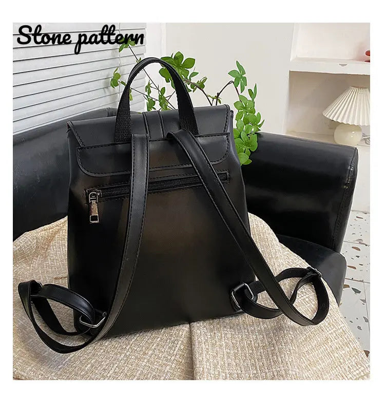 Women Drawstring Backpack PU Leather School bags Teenage Girls B