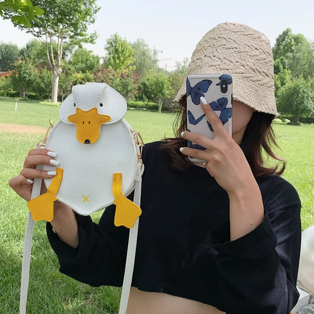 Women Duck Shape Bag Contrast Crossbody Soft Leather Shoulder Bag