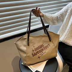 Canvas Women Shoulder Bag Brown Bucket Bag Large Capacity Dumpling Handbag