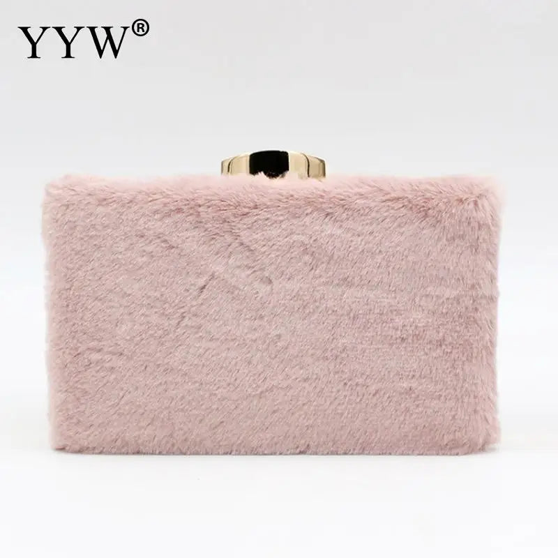 Women Plush Clutch Bag Pink Crossbody Shoulder Pouch Purse