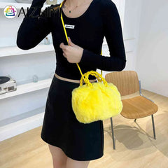Plush Messenger Crossbody Bag with Woven Handle