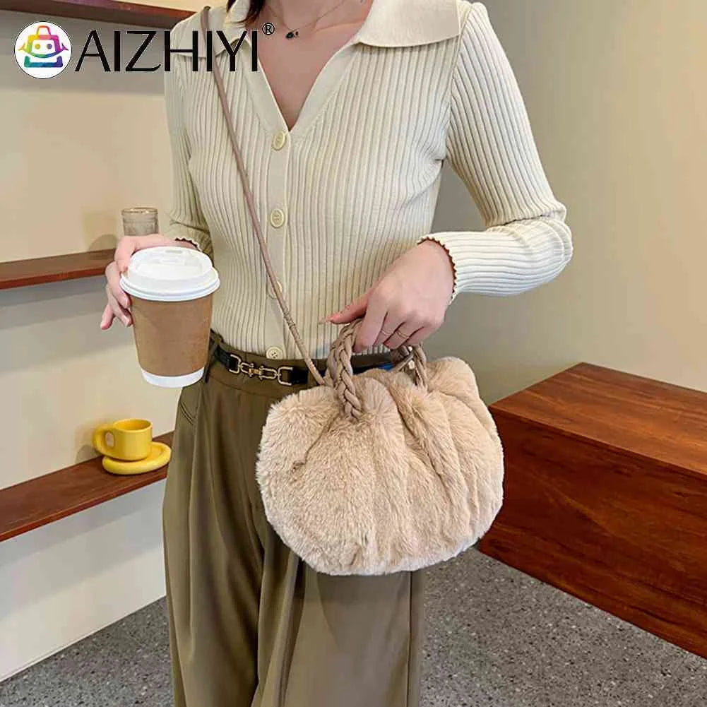 Plush Messenger Crossbody Bag with Woven Handle
