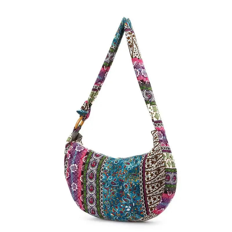 Ethnic Canvas Crossbody Messenger Bag Floral Print Lady Vintage Handbag