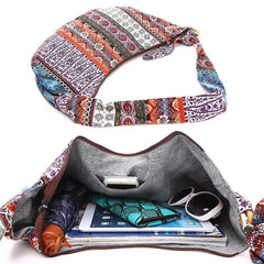 Ethnic Canvas Crossbody Messenger Bag Floral Print Lady Vintage Handbag
