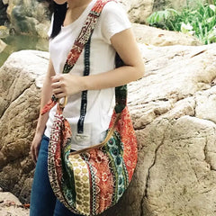 Ethnic Canvas Crossbody Messenger Bag Floral Print Lady Vintage Handbag
