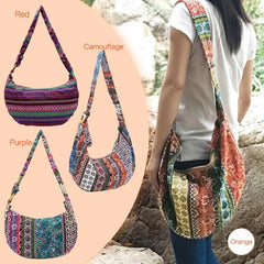 Ethnic Canvas Crossbody Messenger Bag Floral Print Lady Vintage Handbag