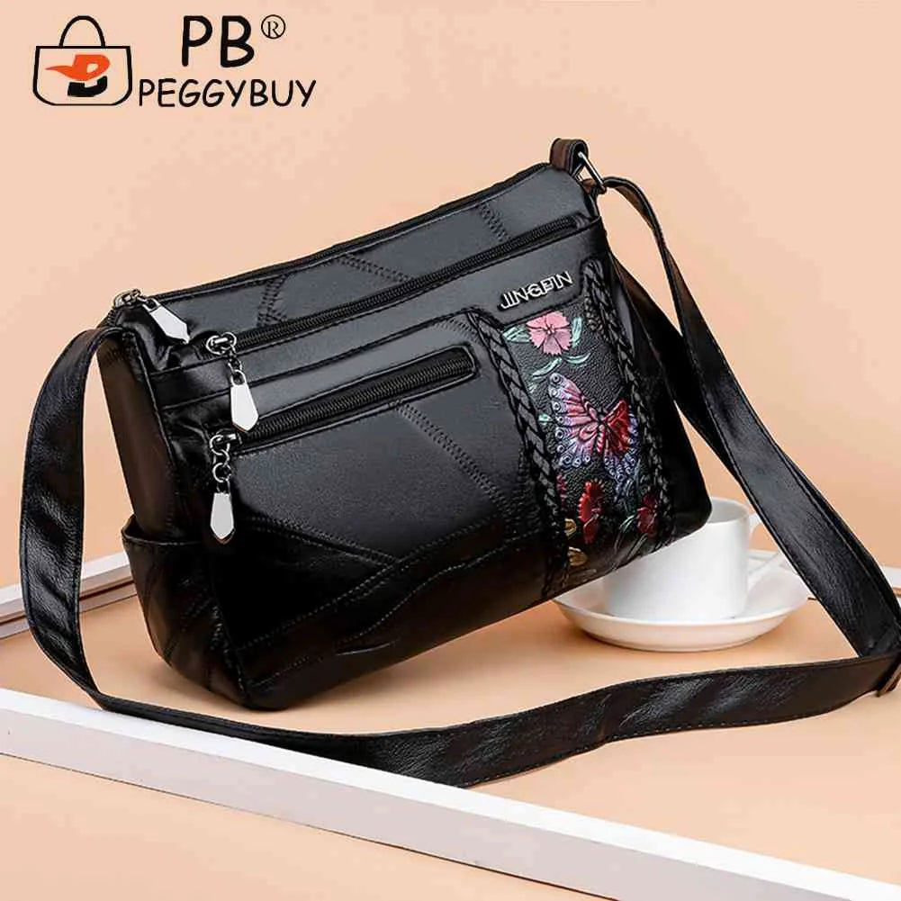 Women Flower Print Messenger Shoulder Bag PU Leather Crossbody Handbag