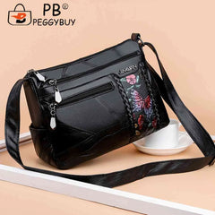 Women Flower Print Messenger Shoulder Bag PU Leather Crossbody Handbag