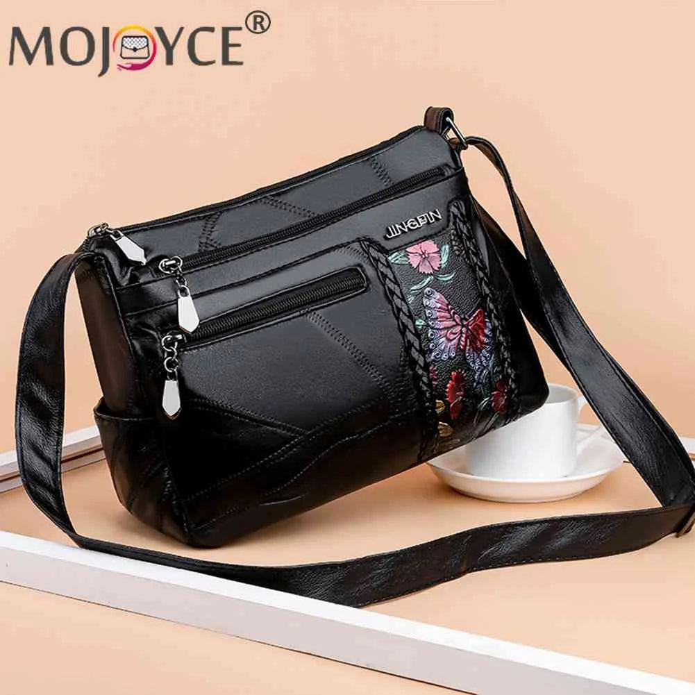 Women Flower Print Messenger Shoulder Bag PU Leather Crossbody Handbag