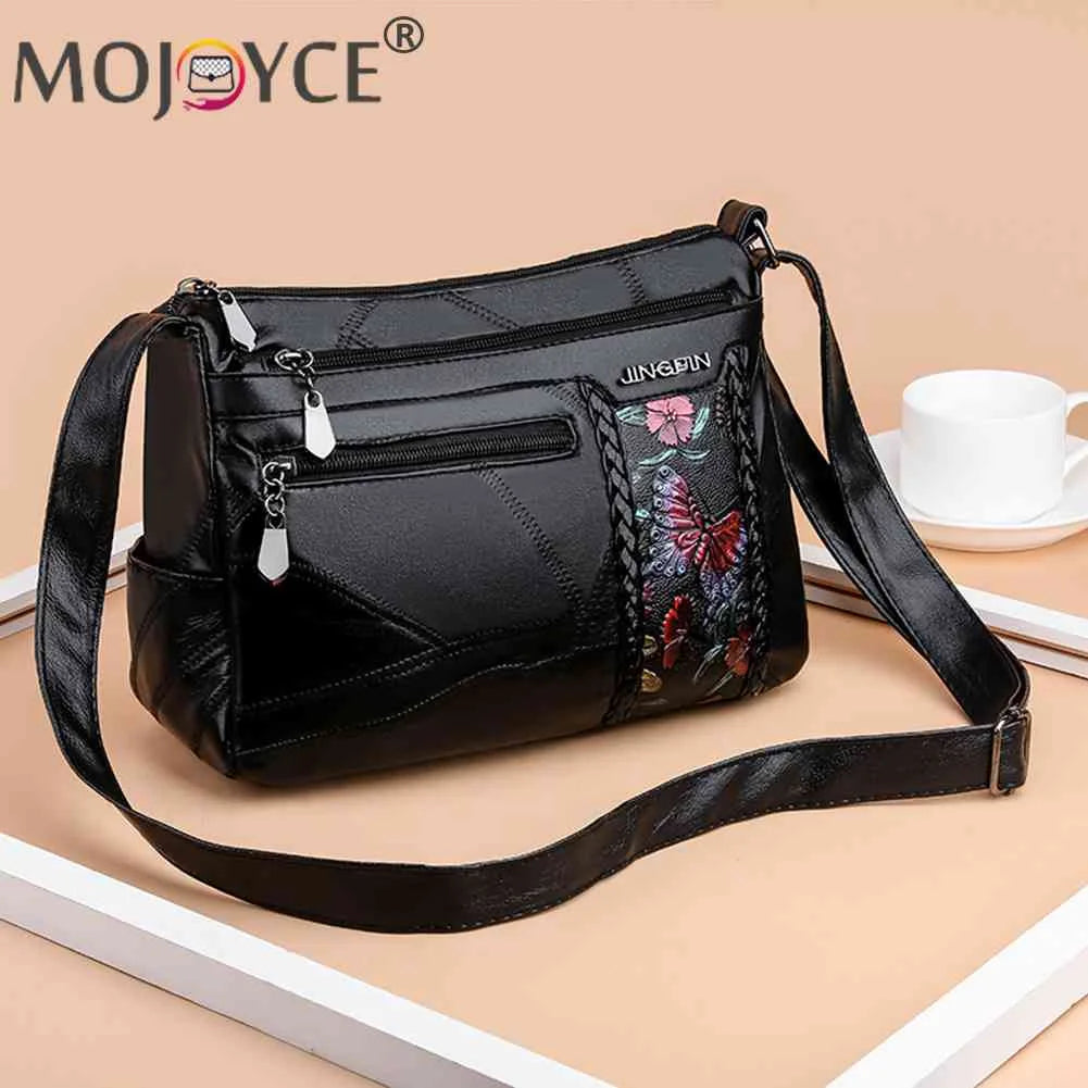 Women Flower Print Messenger Shoulder Bag PU Leather Crossbody Handbag