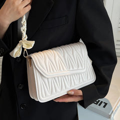 Women Ribbon Shoulder Bag Texture Temperament Underarm Bag Female Messenger Bag