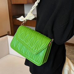 Women Ribbon Shoulder Bag Texture Temperament Underarm Bag Female Messenger Bag
