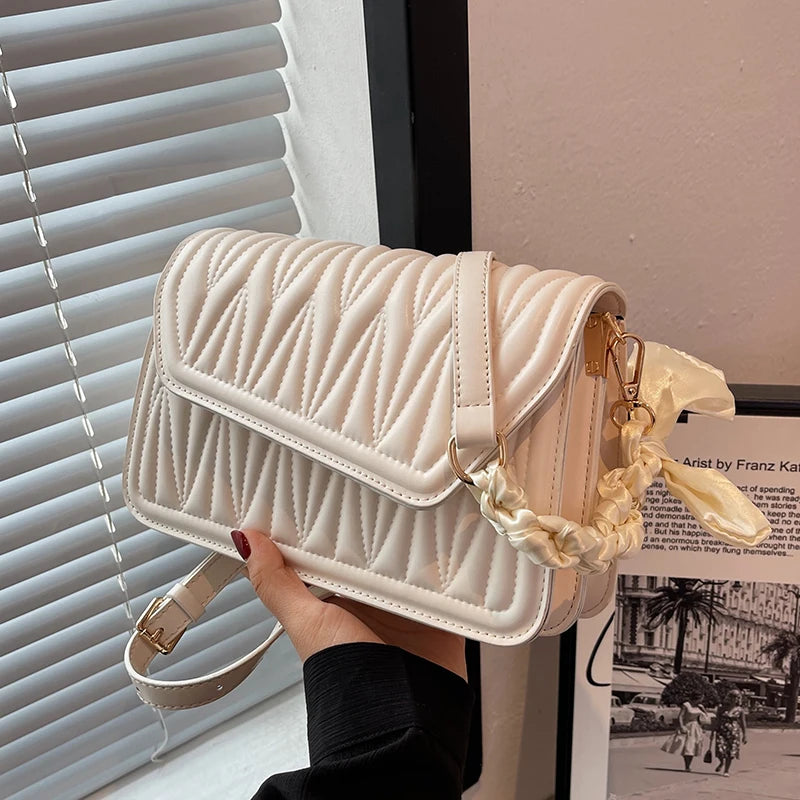 Women Ribbon Shoulder Bag Texture Temperament Underarm Bag Female Messenger Bag