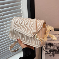 Women Ribbon Shoulder Bag Texture Temperament Underarm Bag Female Messenger Bag