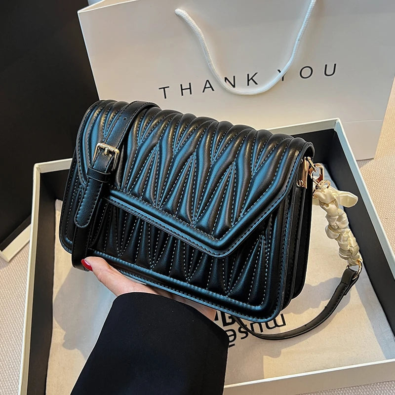 Women Ribbon Shoulder Bag Texture Temperament Underarm Bag Female Messenger Bag