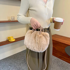 Fluffy Shoulder Bag with Woven Handle