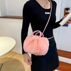 Plush Shoulder Handbags Woven Handle Crossbody Satchels Small Travel Tote