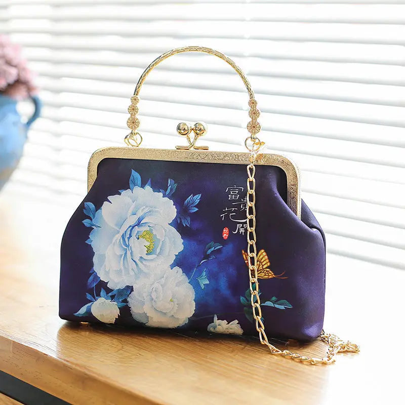 Embroidery Floral Evening Bag Chinese Style Handbag Party Clutch Chain
