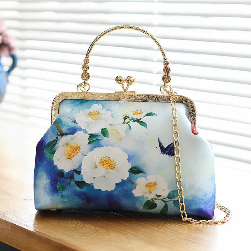 Embroidery Floral Evening Bag Chinese Style Handbag Party Clutch Chain