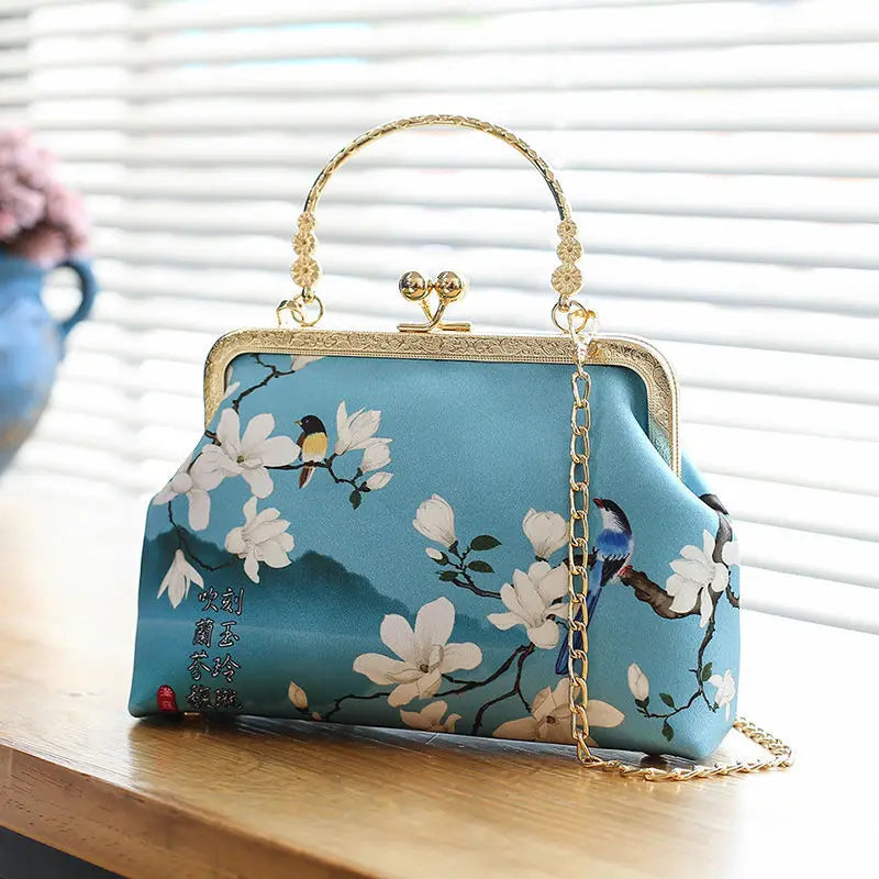 Embroidery Floral Evening Bag Chinese Style Handbag Party Clutch Chain