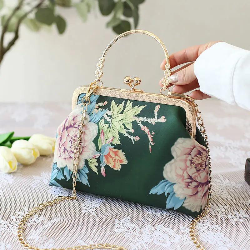 Women Embroidery Floral Evening Bag Party Clutch Chain Messenger Wedding Tote
