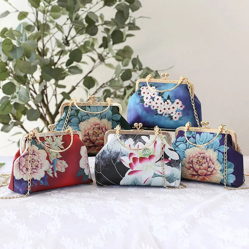 Women Embroidery Floral Evening Bag Party Clutch Chain Messenger Wedding Tote