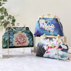 Women Embroidery Floral Evening Bag Party Clutch Chain Messenger Wedding Tote