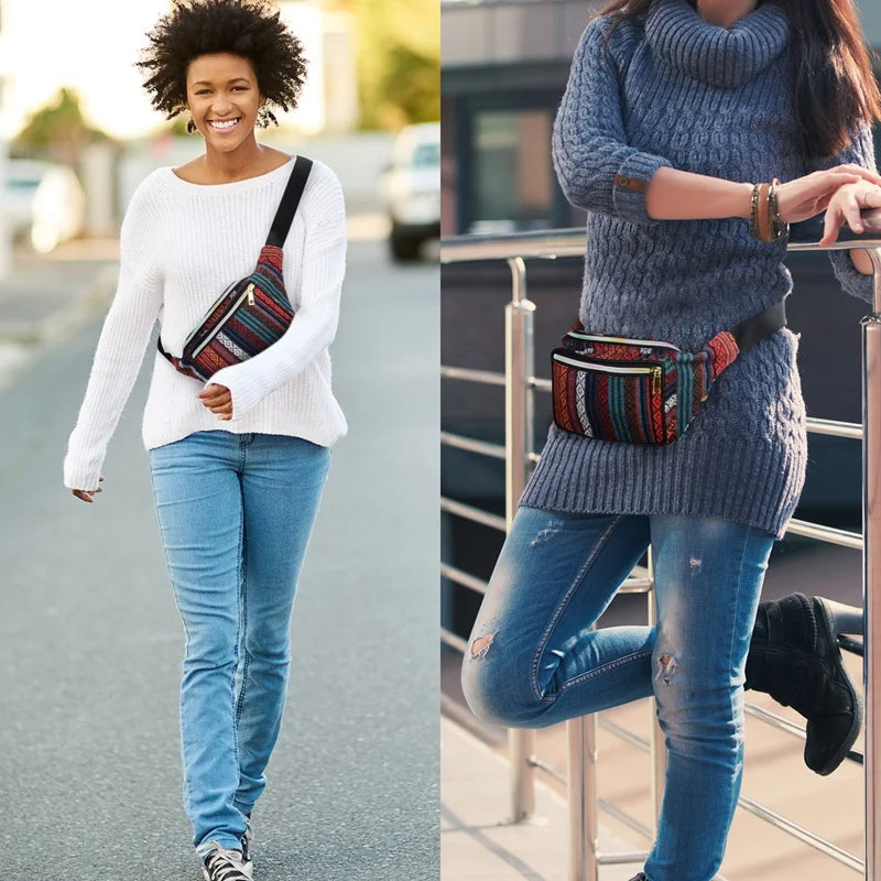 Women Ethnic Fanny Pack Retro Vintage Bum Bags Travel Hiking Waist Belt Purse