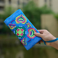 Women Embroidered Wristlet Clutch Bag Zipper Purse Wallet