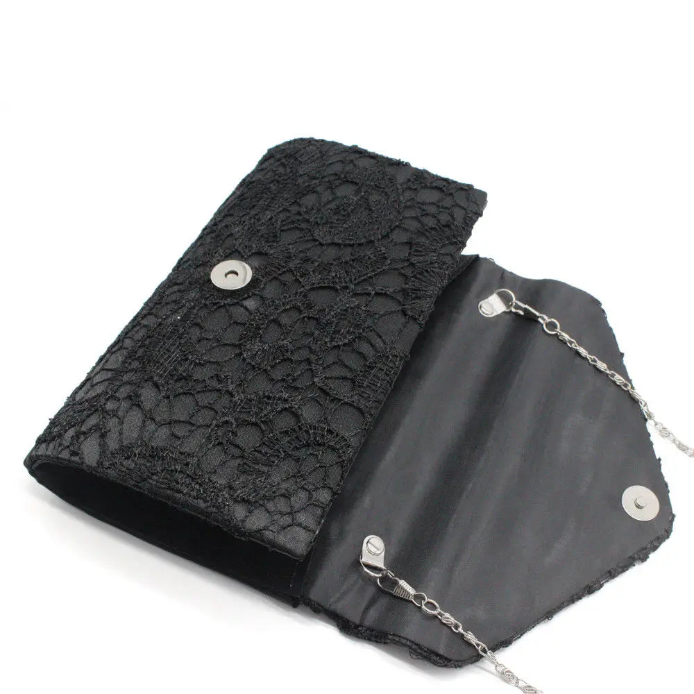 Women Evening Bag Lace Floral Wedding Clutch Chain Shoulder Bag