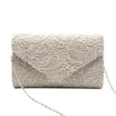 Women Evening Bag Lace Floral Wedding Clutch Chain Shoulder Bag