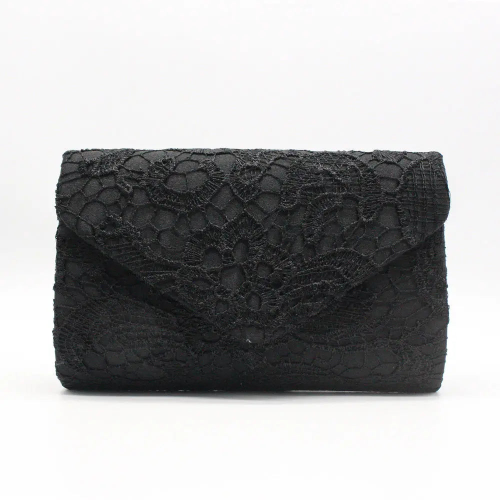 Women Evening Bag Lace Floral Wedding Clutch Chain Shoulder Bag
